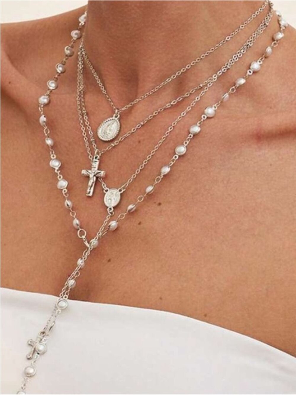 New! Silver Cross Stack Necklace Set (1059) NWOT